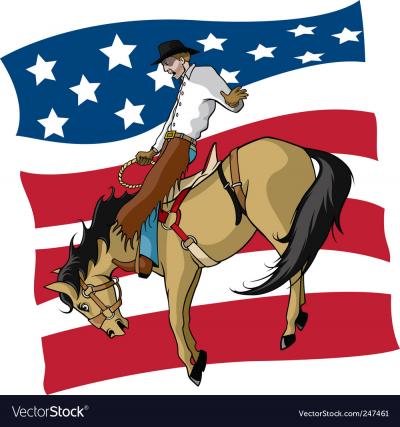 Image of Bronc Rider in Front of American Flag